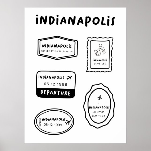 Indianapolis - Travel Frimärke Collection Poster (Framsidan)
