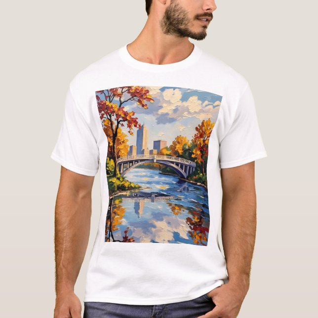 Indianapolis White Bridge över White River  T Shirt (Framsida)
