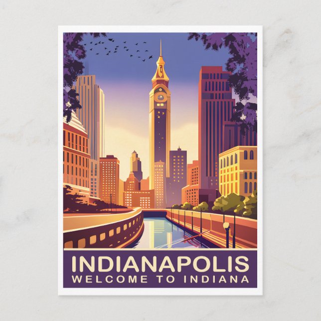 Indianapolis, White River och kanal, Resa Vykort (Framsida)