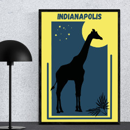 Indianapolis Zoo Indiana Vintage Giraffe Poster
