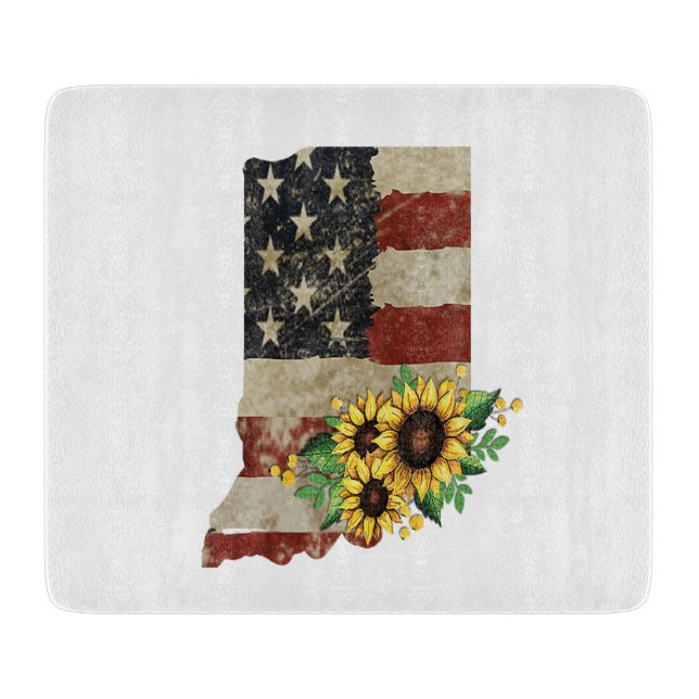 Indianas delstat Karta US Flagga Solrosglas (Framsidan)