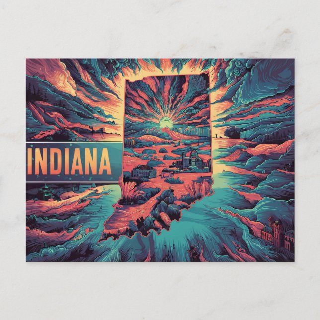 Indianas vibrant underfrågar Conceptual State Kart Vykort (Framsida)
