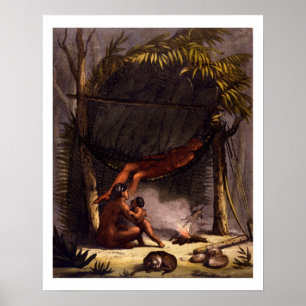 Indianfamilj under ett lövskydd (colou poster
