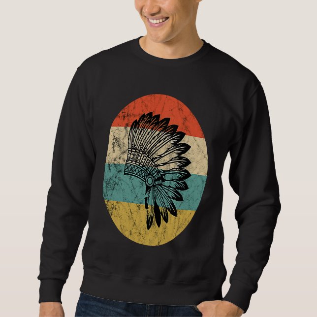 Indianfeatherhuvudbonad Vintage Retro Su Lång Ärmad Tröja (Framsida)