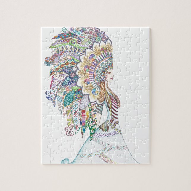 Indianflicka huvudbonad pussel (Vertikal)