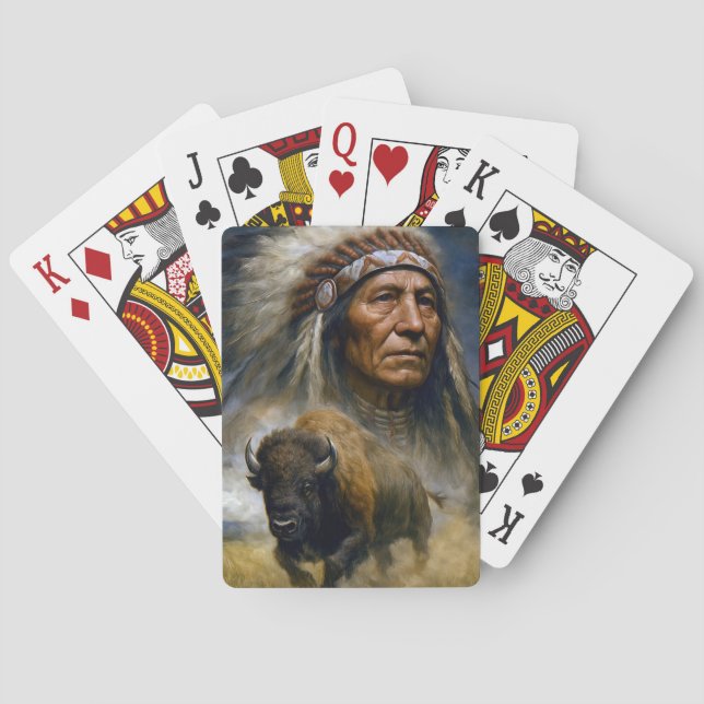 Indianhävdare med laddande buffel casinokort (Baksidan)