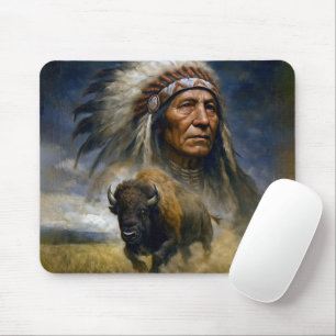 Indianhävdare med laddande buffel musmatta