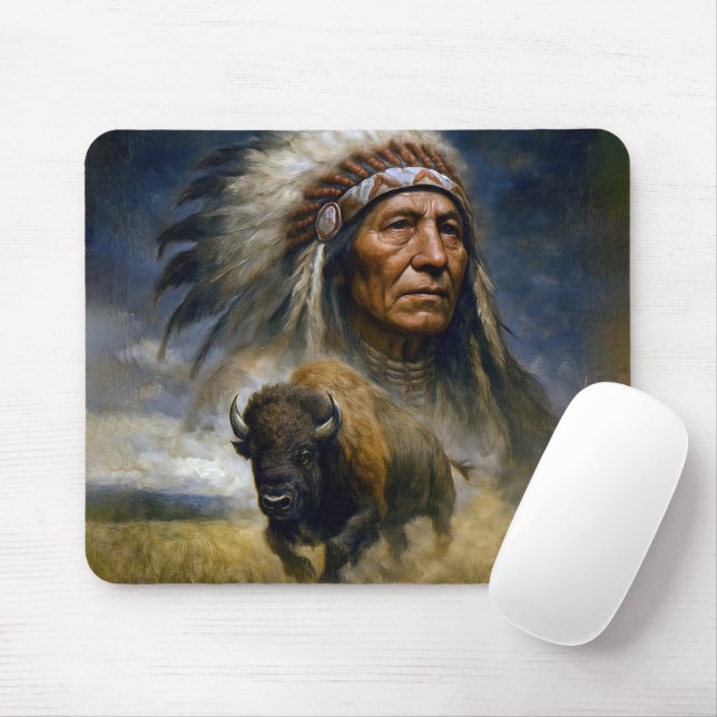 Indianhävdare med laddande buffel musmatta (Med mus)