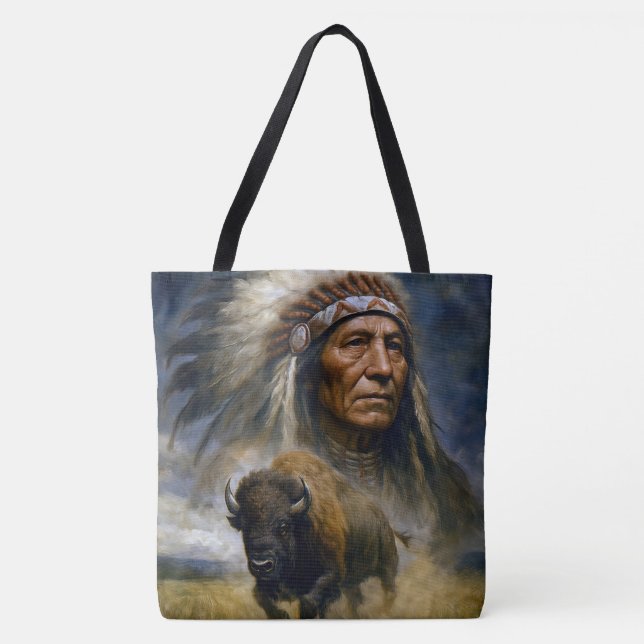 Indianhävdare med laddande buffel tygkasse (Framsida)