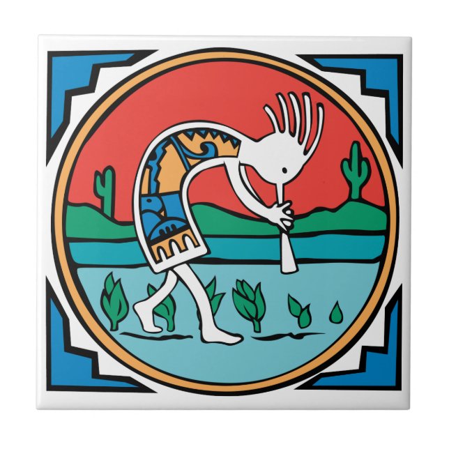 Indianindier Kokopelli Kakelplatta (Framsidan)