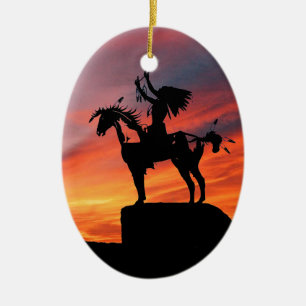 Indianindier och häst julgransprydnad keramik