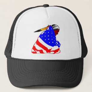 Indianindier som slås in i USA flagga Truckerkeps