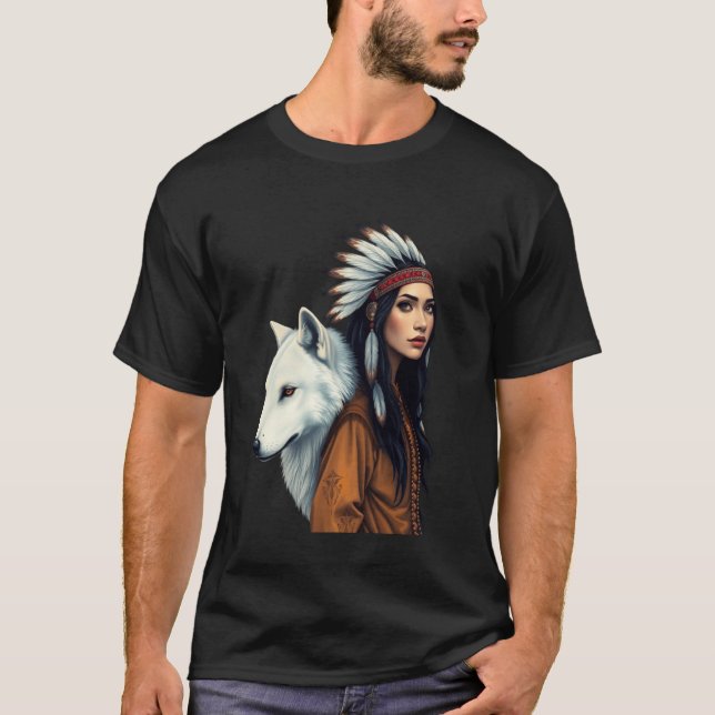 Indiankvinnor Varg Älskare Indigenous Ameri T Shirt (Framsida)