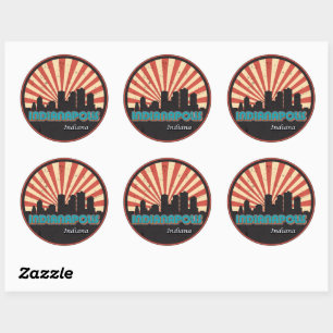 Indianpolis Indiana State Skyline Retro 80s Runt Klistermärke