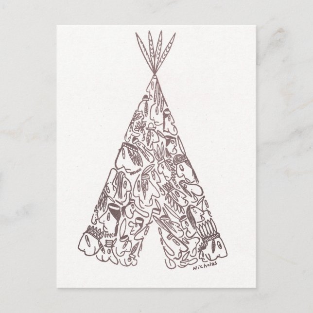 INDIANS - TEPEE - tillverkad av små inhemska ameri Vykort (Framsida)
