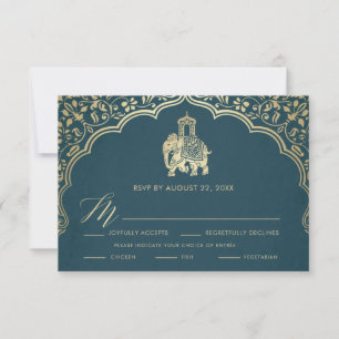 Indiansk bröllop RSVP-kort, vit och guld inbjudan
