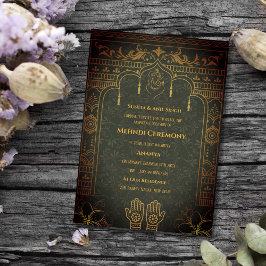 Indiansk Brud Mehndi Ceremoni Gyllene Element Inbjudningar