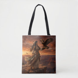 Indiansk kvinna med örn på klippa Totebag Tygkasse