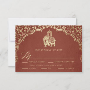 Indianskt bröllop RSVP-kort, vit och guld inbjudan