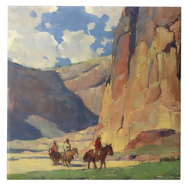 “IndiansThrough Canyon de Chelly” av Edgar Payne Kakelplatta (Framsidan)