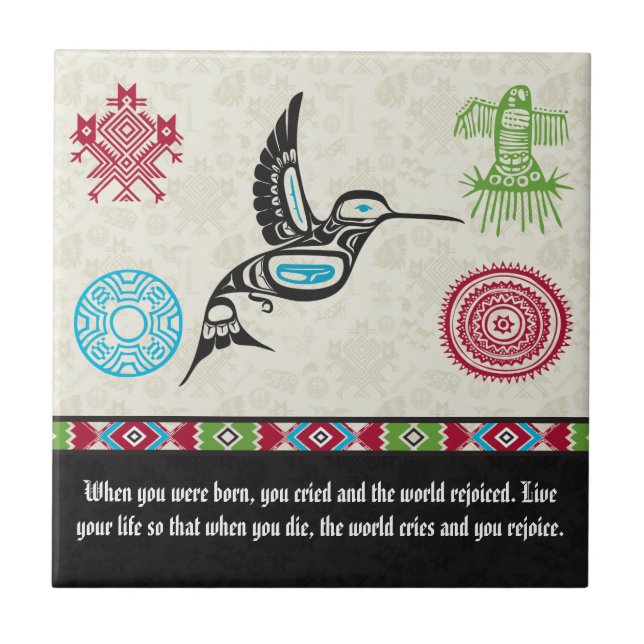 Indiansymboler och vishet - Hummingbird Kakelplatta (Framsidan)