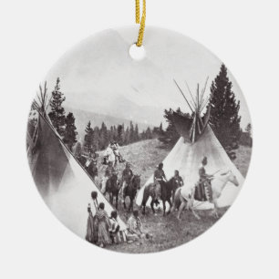 IndianTeepeeläger, Montana, c.1900 (b/w Julgransprydnad Keramik