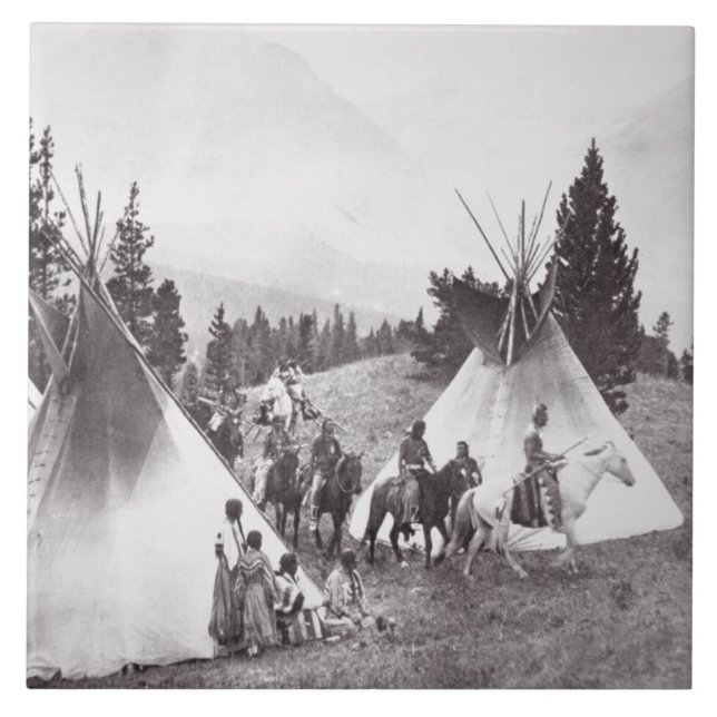 IndianTeepeeläger, Montana, c.1900 (b/w Kakelplatta (Framsidan)