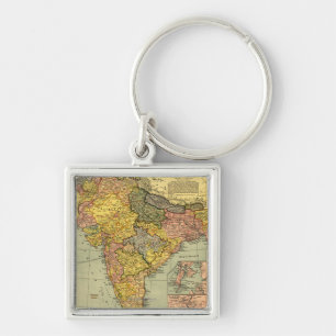 IndiaPanoramic MapIndia Fyrkantig Silverfärgad Nyckelring