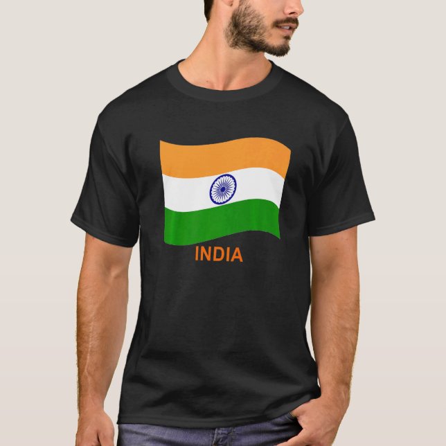 India's Bharat Indian Waving Flag   T Shirt (Framsida)