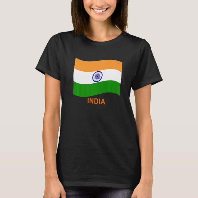 India's Bharat Indian Waving Flag   T Shirt (Framsida)
