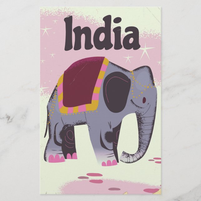 Indiase Olifant vintage reisposterprint. Brevpapper (Framsida)