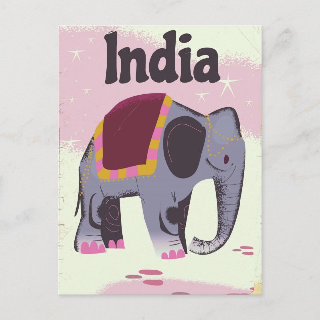 Indiase Olifant vintage reisposterprint. Vykort (Framsida)