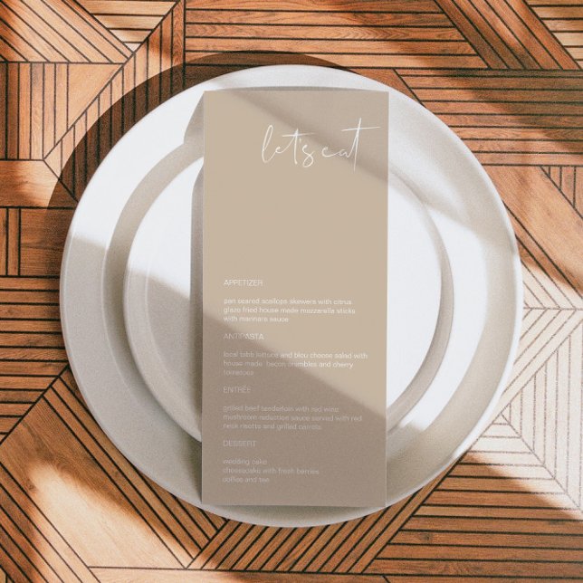 INDIE Bohemian Earth Tone Taupe Bröllop Menu Meny (Skapare uppladdad)