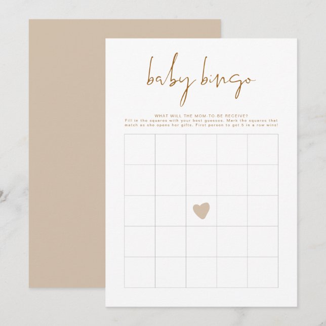 INDIE Bohemian Earth Toned Baby Shower Bingo Card Inbjudningar (Fram/baksida)