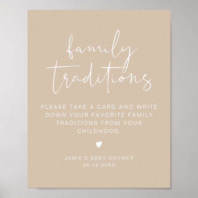 INDIE Boho Beige Family Traditions Baby Shower Poster (Framsidan)