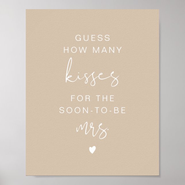 INDIE Boho Beige Gissa Hur Många Kyssar Bröllopssk Poster (Framsidan)