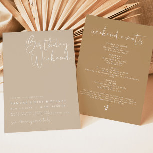 INDIE Boho Beige Taupe Desert Birthday Itinerary Inbjudningar