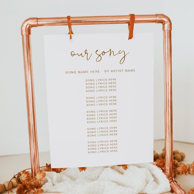 INDIE Boho Burnt Orange Bröllop Sång Lyrics Poster (Skapare uppladdad)
