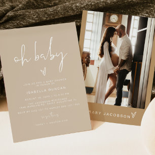 INDIE Boho Earth Toned Beige Oh Baby Baby Shower Inbjudningar