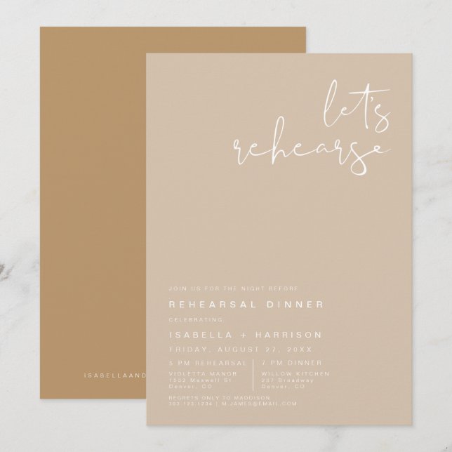 INDIE Boho Earth Toned Beige Rehearsal Dinner Inbjudningar (Fram/baksida)