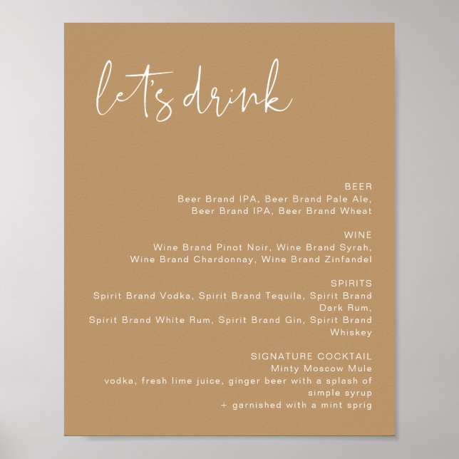 INDIE Boho Jordtonad Let's Dricka Bar Meny Skylt (Framsidan)
