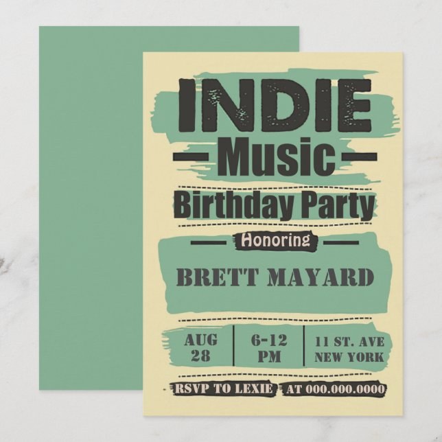 Indie Music Födelsedagsfest Inbjudningar (Fram/baksida)
