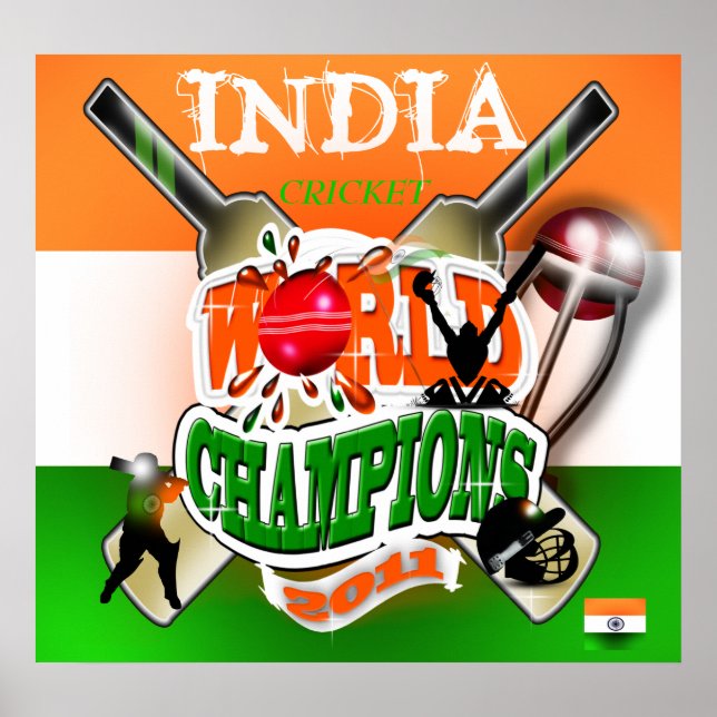 Indien 2011 ICC Cricket Vm Champions Poster (Framsidan)