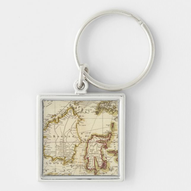 Indien 3 fyrkantig silverfärgad nyckelring (Framsidan)