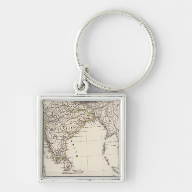 Indien 3 fyrkantig silverfärgad nyckelring (Framsidan)