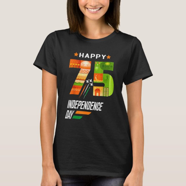 Indien 75:e Independence day Indien Independence d T Shirt (Framsida)