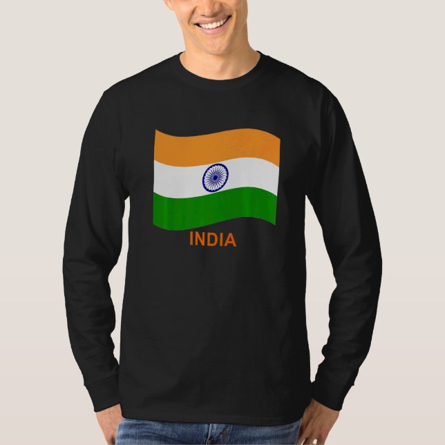 Indien Bharat indisk viftande flagga   T Shirt (Framsida)