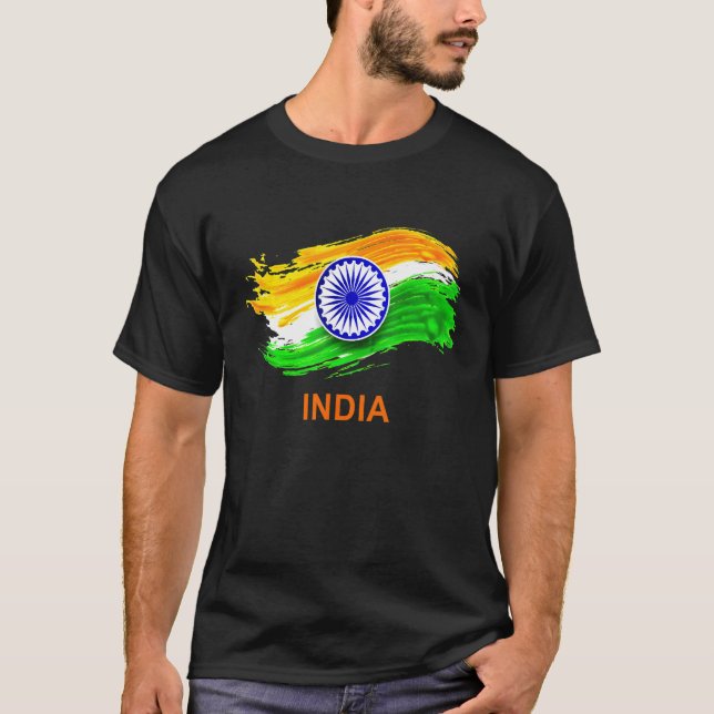 Indien Bharat indisk viftande flagga T Shirt (Framsida)