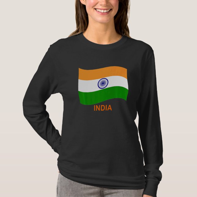 Indien Bharat indisk viftande flagga   T Shirt (Framsida)