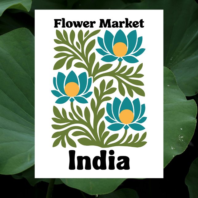 Indien blomstermarknad teal lotus & botanisk blad vykort (India Flower Market Teal Lotus & Botanical Leaf Postcard
)
